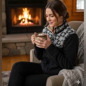 L. L. Bean Woman’s Zippered Nordic Snowflake Fleece, Large